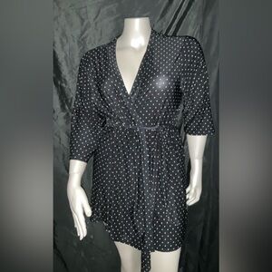 Lala Sleepwear Semi-Sheer Polka Dot Robe With Attached Belt